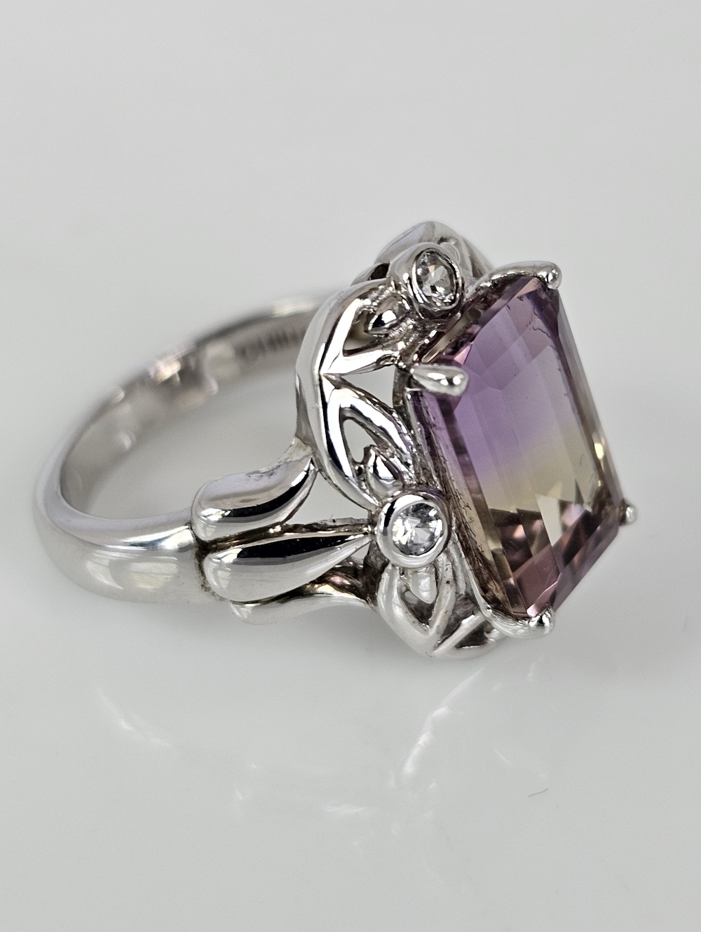 Vintage Natural Ametrine & White Topaz Ring Sterling Silver Size 6! - Picture 3 of 6